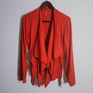 FREE PEOPLE  SMALL  RED CASCADE FRONT  JACKET LINEN BLEND RAW DETAILS